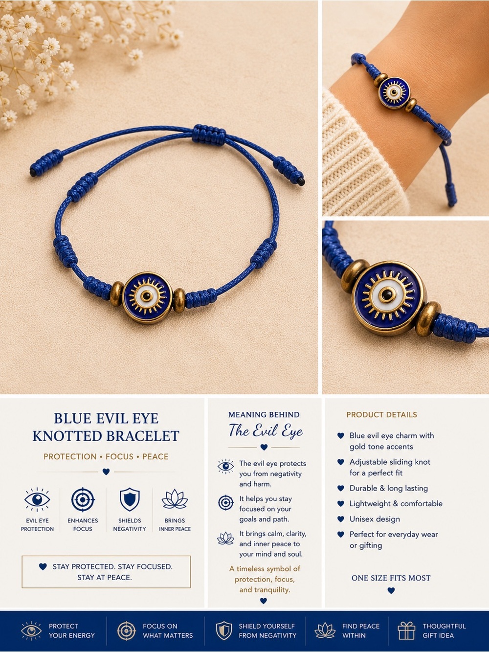 Blue Evil Eye Knotted Bracelet